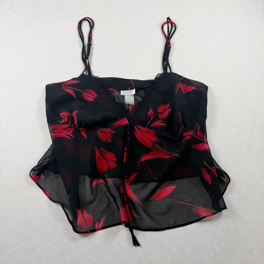 Vintage La Senza Red Floral Mesh Lingerie Cami — Size L
